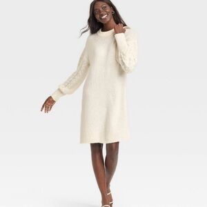 A New Day Cream Bishop Sleeve Sweater Dress